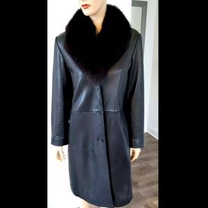 Andrew Marc Leather Coat Fox Fur - M